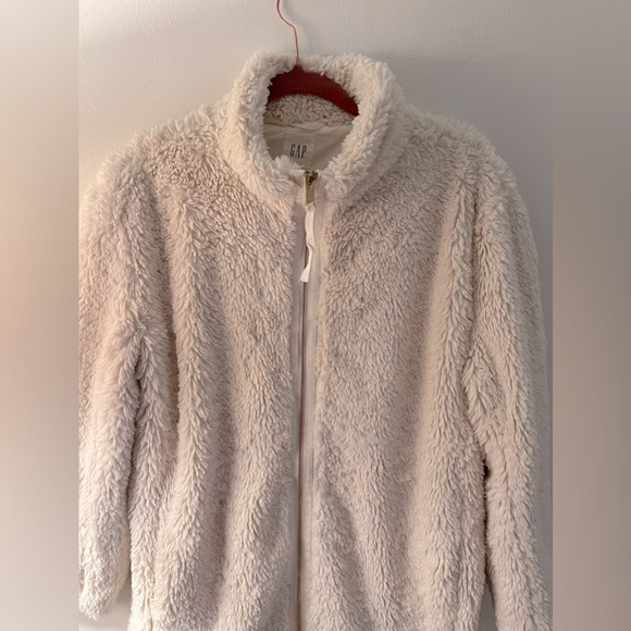 Cream/Ivory Fuzzy Sherpa Long Full Zip Fleece Jacket - Size M - Picture 4 of 6
